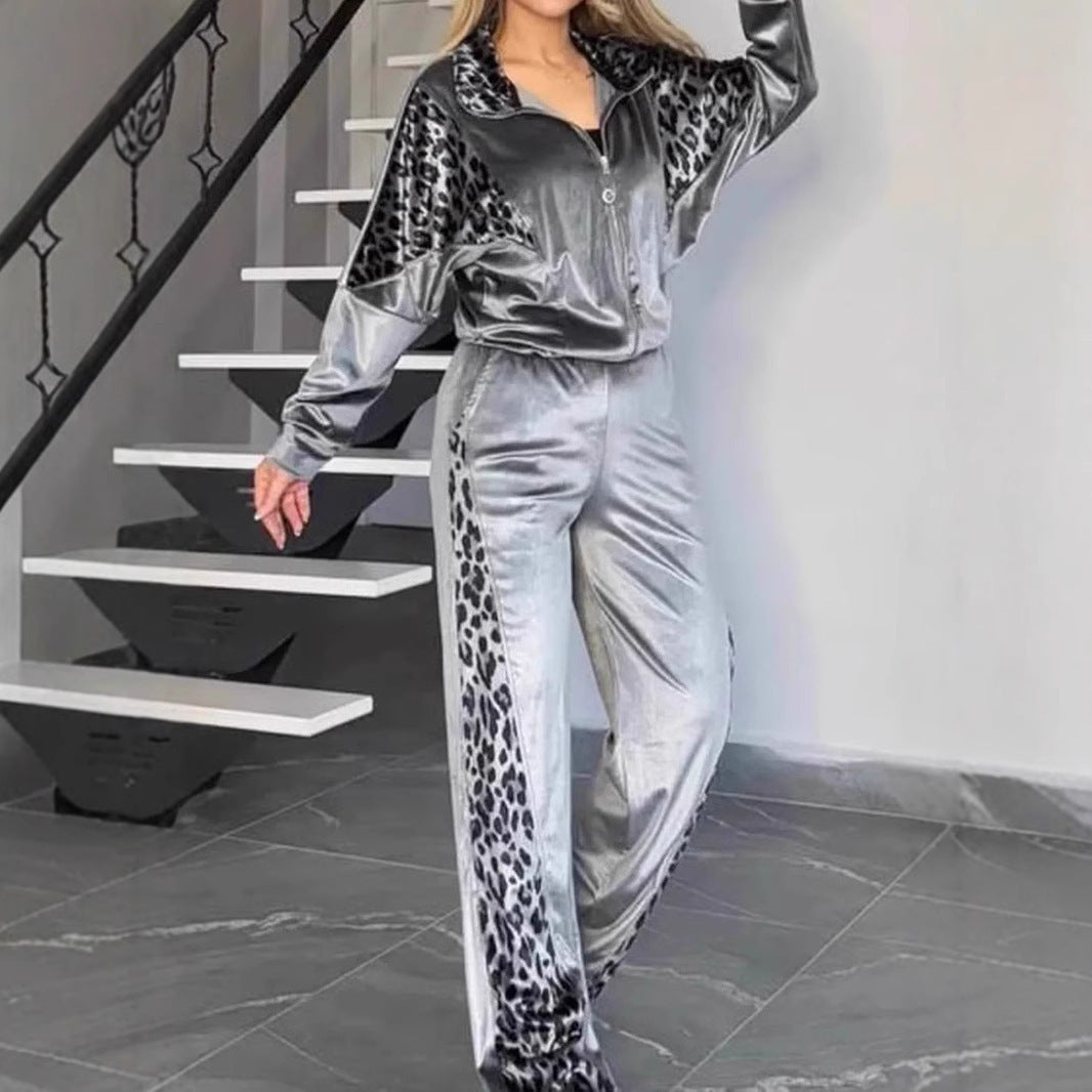Women's Leopard Velvet Casual Fashion Sports Set