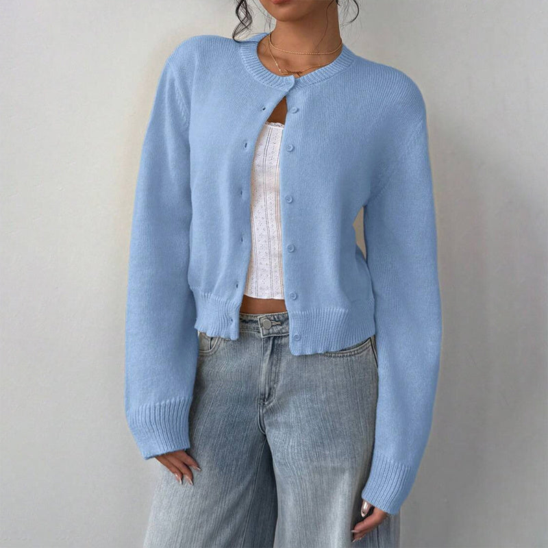 Women's Solid Color Button-Up Cardigan - Ribbed Detail Long Sleeve Knit Open Front Sweater Lightweight Spring&Fall Top