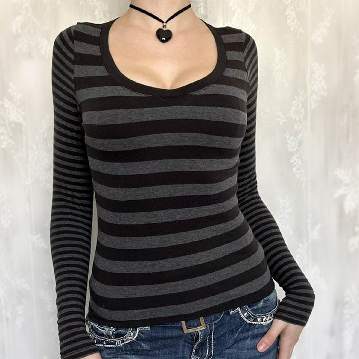 Striped Long-sleeved Sweater Women's T-shirt Women