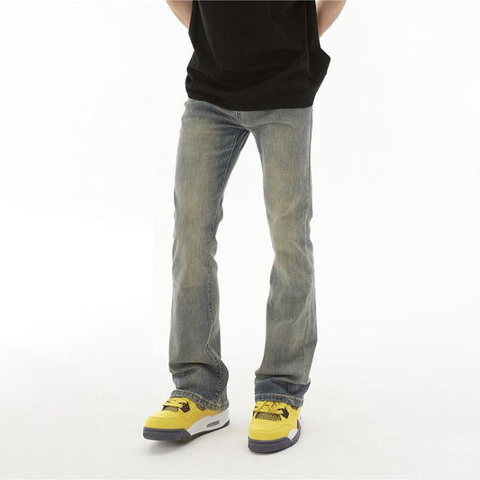 American Retro Yellow Mud Dyed Washed Worn Jeans Men