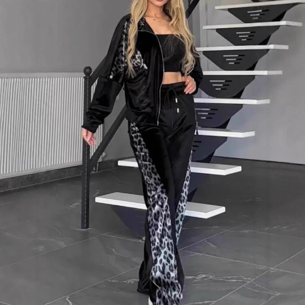 Women's Leopard Velvet Casual Fashion Sports Set