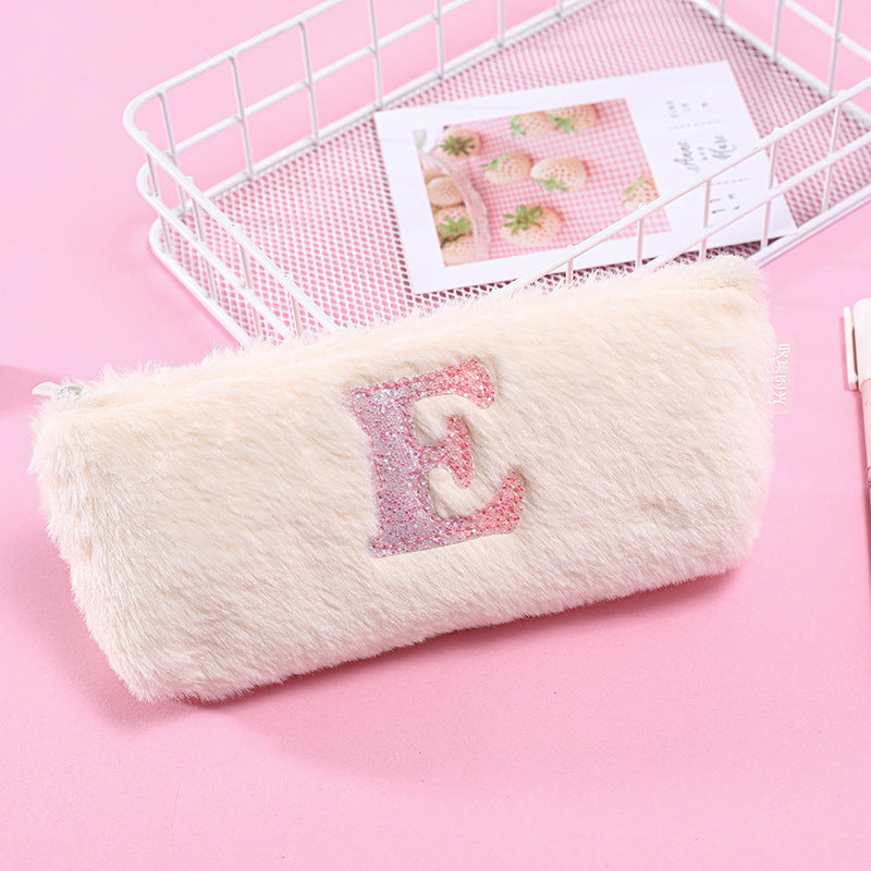 Fashionable Portable Simple Plush Letter Square Pencil Pouch