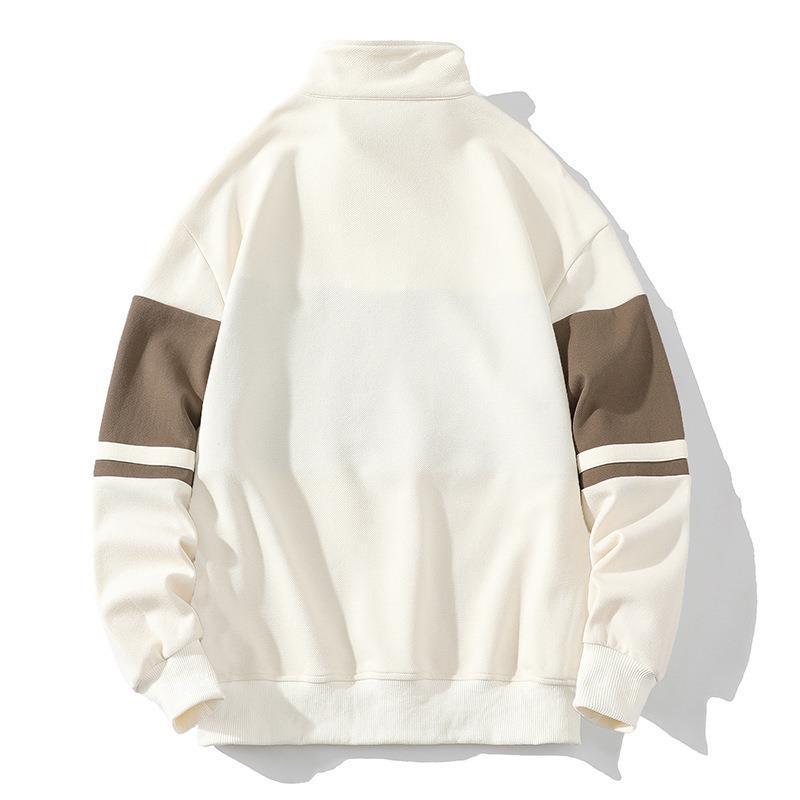 Stand Collar Sweater Men's European And American Campus Sports Loose Casual Contrast Color Bottoming Shirt