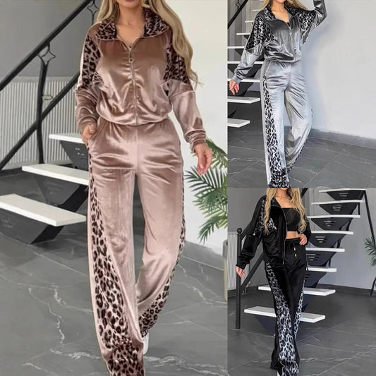 Women's Leopard Velvet Casual Fashion Sports Set