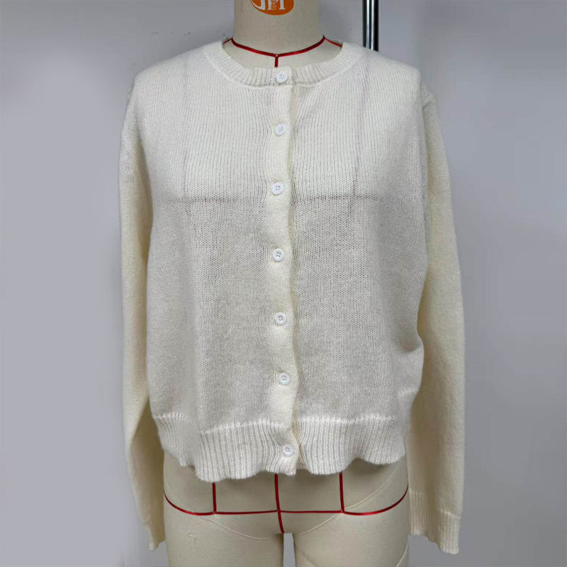 Women's Solid Color Button-Up Cardigan - Ribbed Detail Long Sleeve Knit Open Front Sweater Lightweight Spring&Fall Top