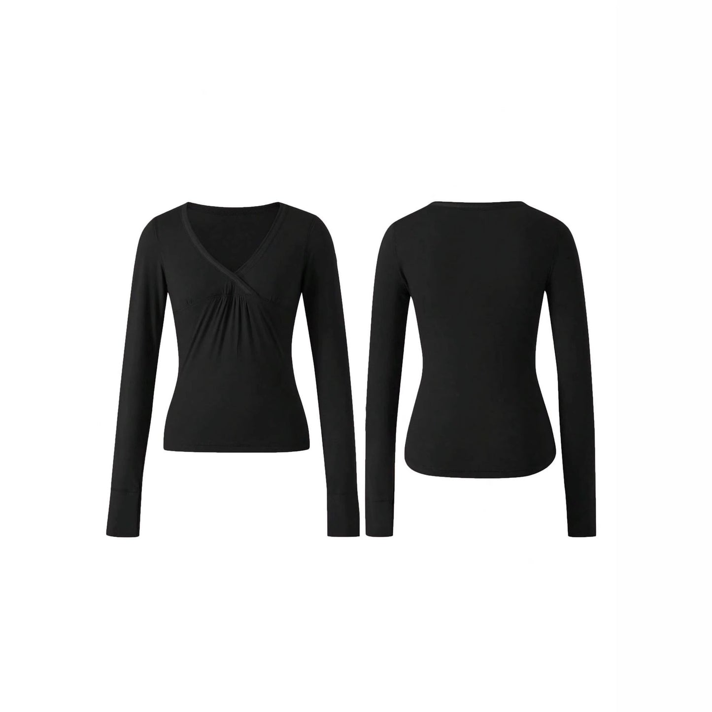Black V-neck Long Sleeve Top For Women