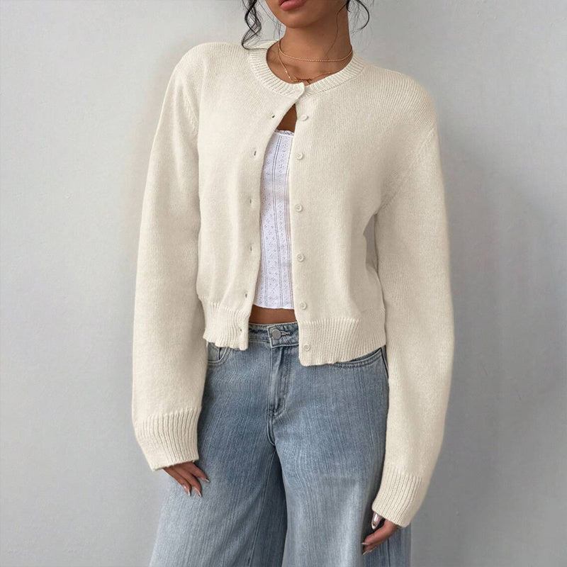 Women's Solid Color Button-Up Cardigan - Ribbed Detail Long Sleeve Knit Open Front Sweater Lightweight Spring&Fall Top