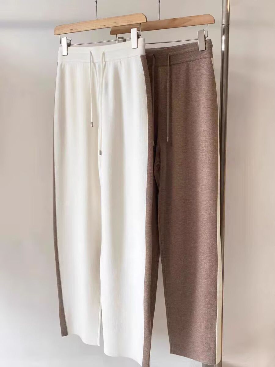 Autumn And Winter Leisure Striped Knitted Cardigan Top Wide Leg Pants Two-piece Suit