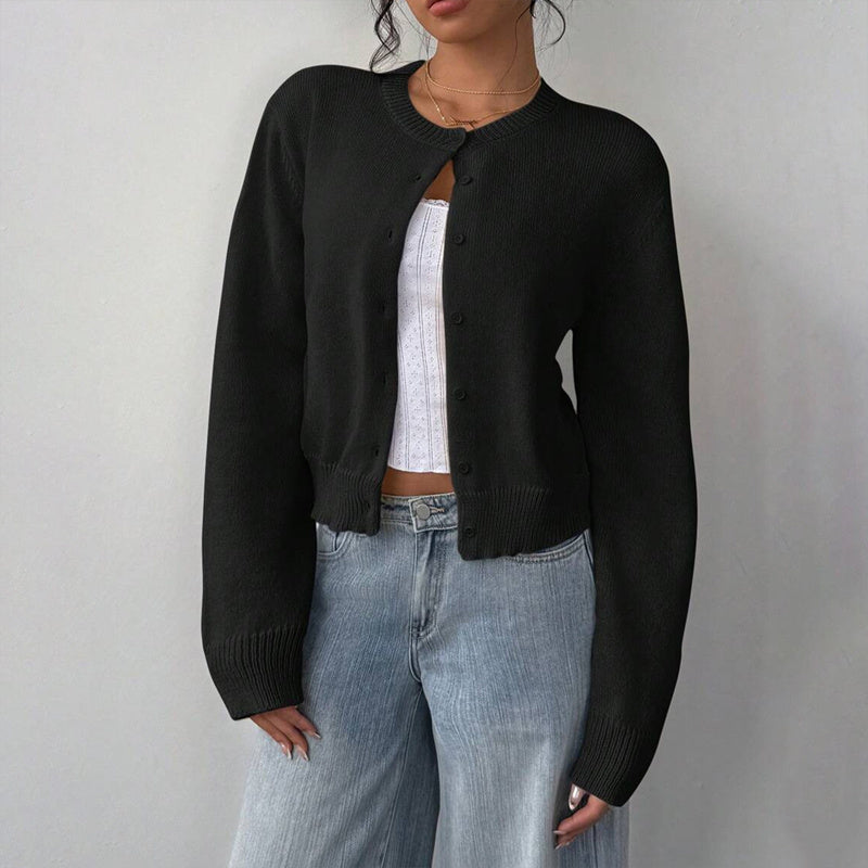 Women's Solid Color Button-Up Cardigan - Ribbed Detail Long Sleeve Knit Open Front Sweater Lightweight Spring&Fall Top