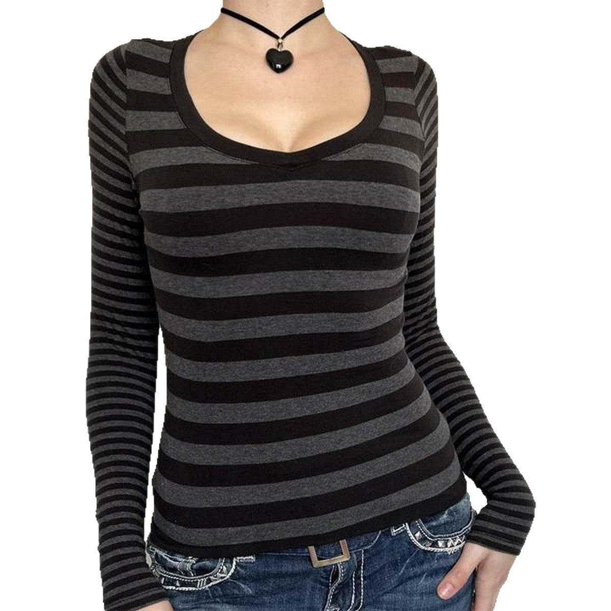 Striped Long-sleeved Sweater Women's T-shirt Women