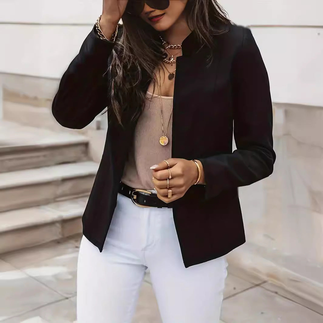Fashion Solid Color Stand Collar Long Sleeve Women's Clothing Jacket