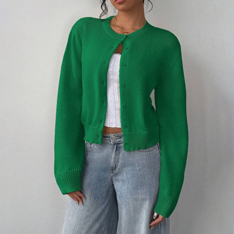 Women's Solid Color Button-Up Cardigan - Ribbed Detail Long Sleeve Knit Open Front Sweater Lightweight Spring&Fall Top