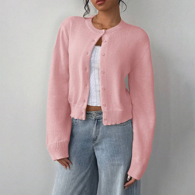 Women's Solid Color Button-Up Cardigan - Ribbed Detail Long Sleeve Knit Open Front Sweater Lightweight Spring&Fall Top