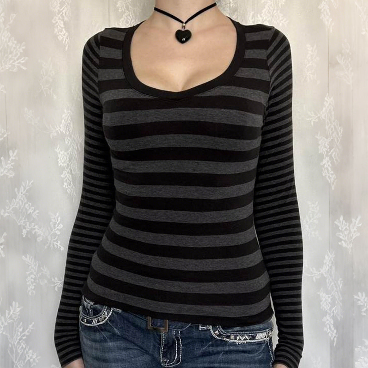 Striped Long-sleeved Sweater Women's T-shirt Women