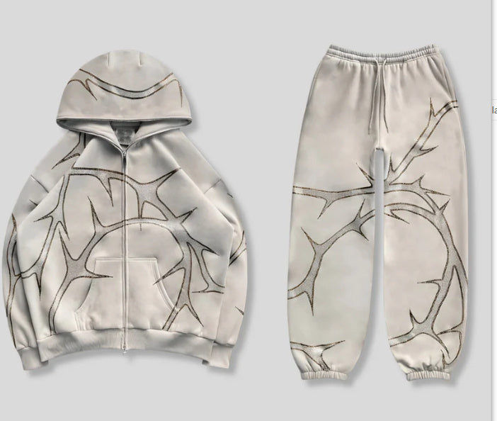 Men Women Street Hoodie Hot Drilling Zipper