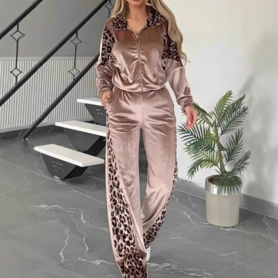 Women's Leopard Velvet Casual Fashion Sports Set