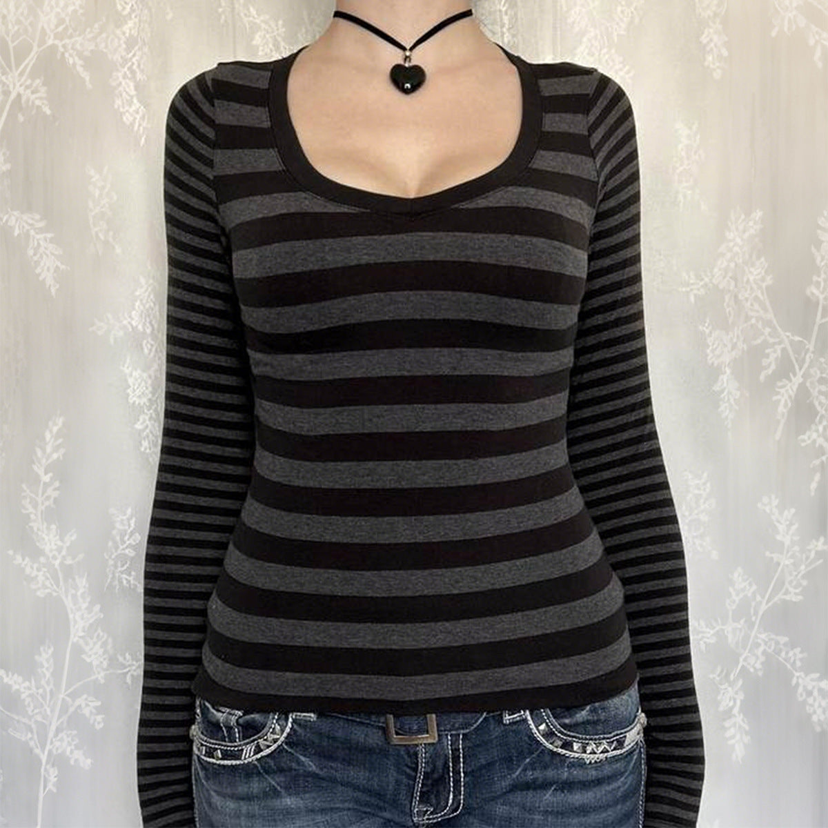 Striped Long-sleeved Sweater Women's T-shirt Women
